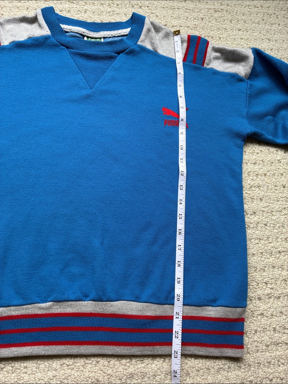 Puma Vintage 1980s Blue Color Block Crewneck Sweatshirt Size Unisex Large - Picture 10 of 12